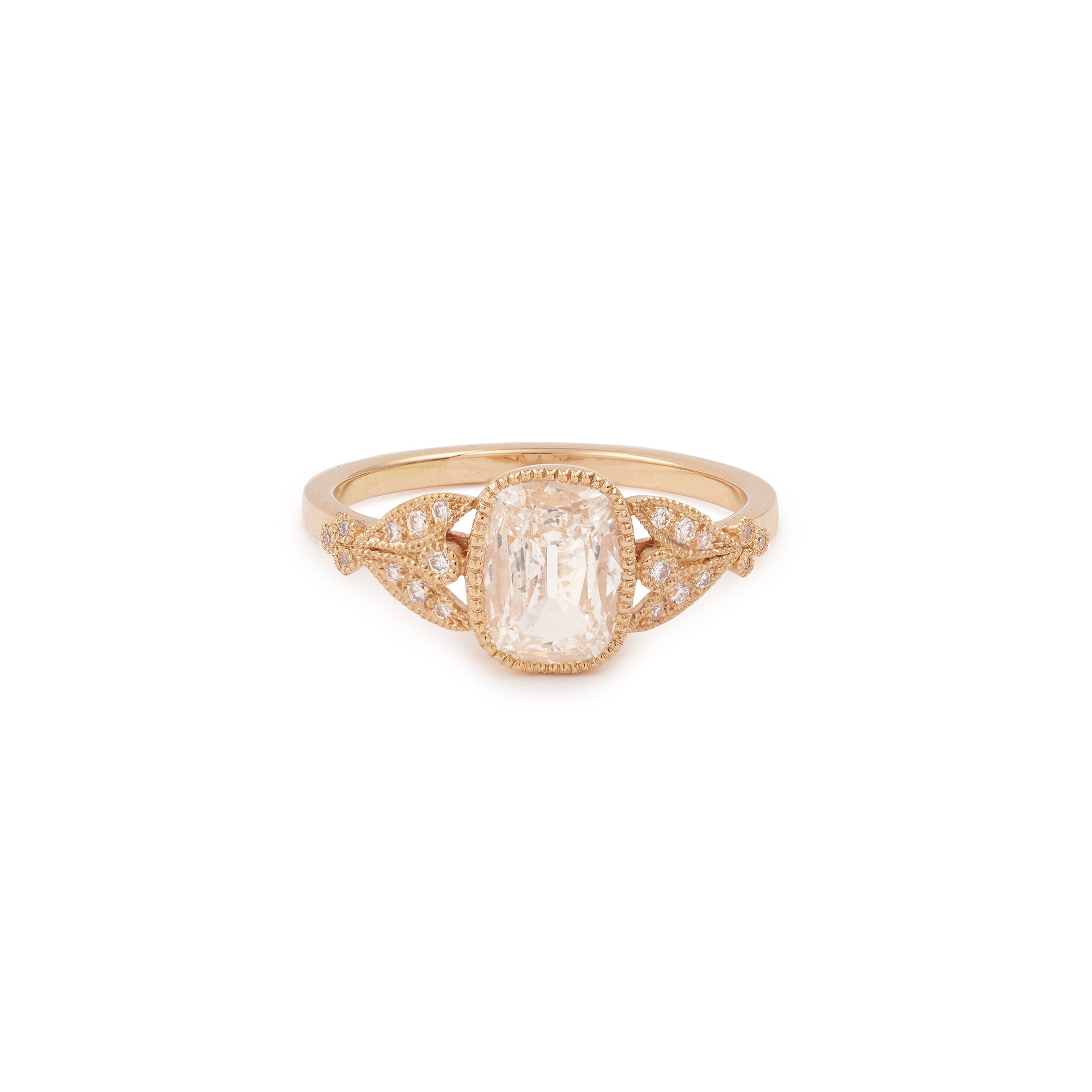 Bague Feuillage Diamant Coussin ovale, Pièce Unique